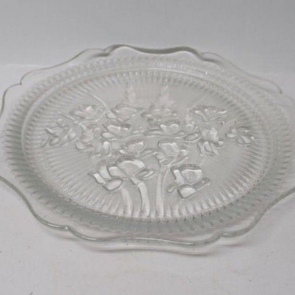 Jeannette Depression Glass Crystal IRIS and HERRINGBONE 8 In Luncheon Plate